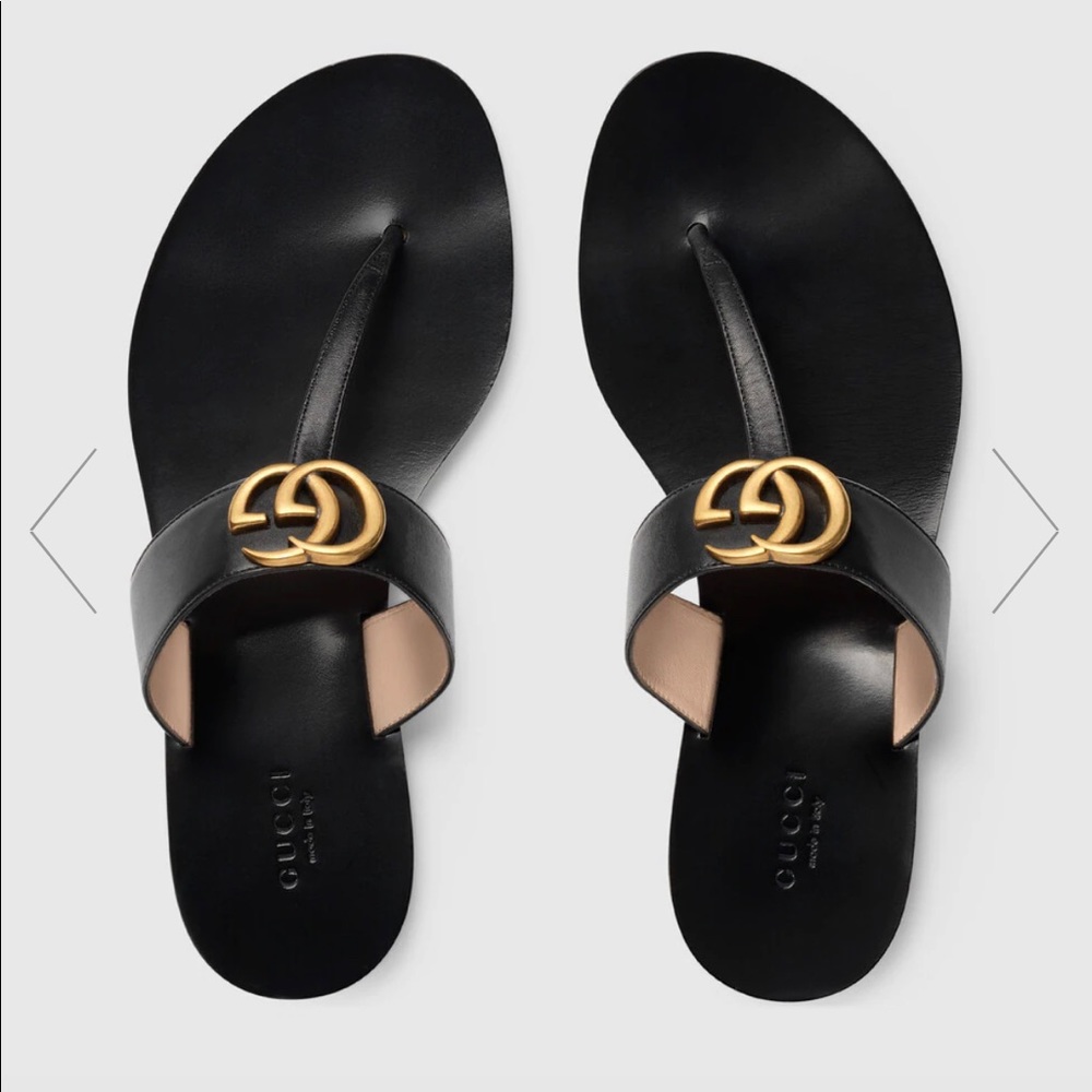 💯 Authentic !!!Leather thong sandal with Double G size 35.5